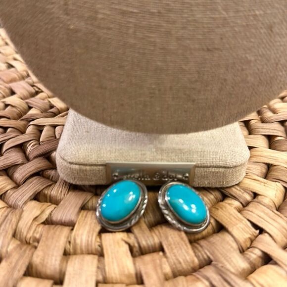 Vintage Sterling Silver Turquiose Clip-on Earrings - Picture 1 of 5